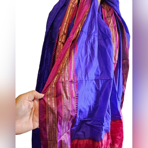 SILKY Indigo Blue and Wedding Red Saree - Picture 5 of 11